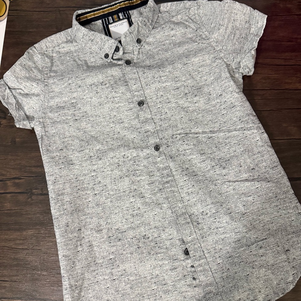Denim & Flower Ricky Singh Boys Button Down Shirt Size 11/12 Grey Speckled